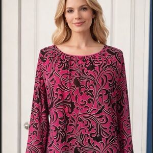 Jones New York Pink and Black Swirl Blouse